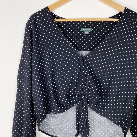 Wild Fable Polka Dot Long Sleeve Front Tie Crop Top - Picture 5 of 8
